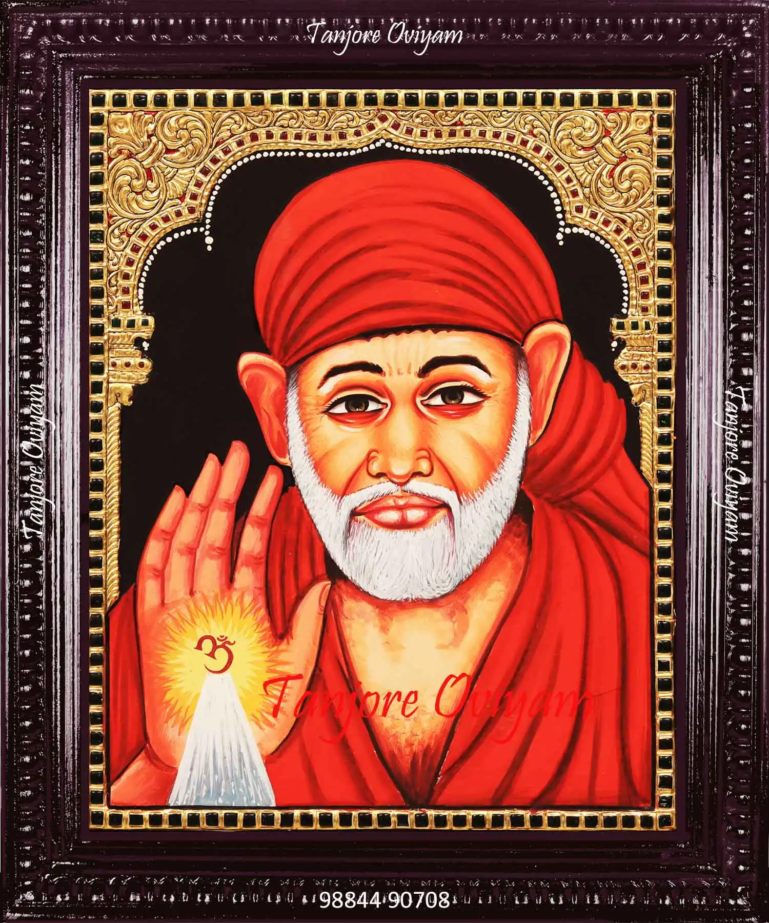 Saibaba Tanjore Painting – Blessing Portrait in Gold Foil